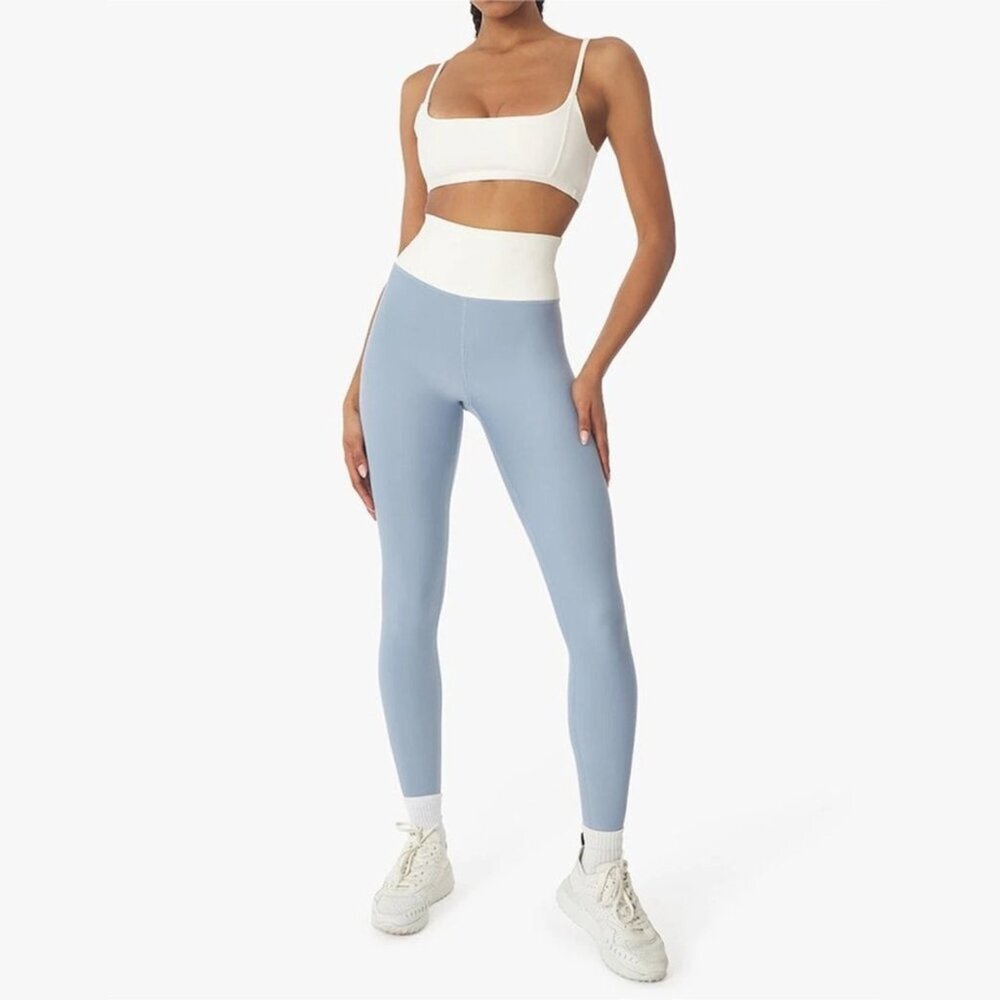 WeWoreWhat Color Block High-Rise Leggings - Dusty Blue / Off White - Size XS